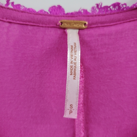 Free People Pink Floral Lace Swing Dress Mini Boho Cottagecore Prairie V-Neck - Picture 6 of 7